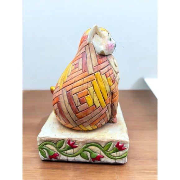 Jim Shore Colorful Cat Figurine - Orange, Pink, Green - Picture 2 of 6